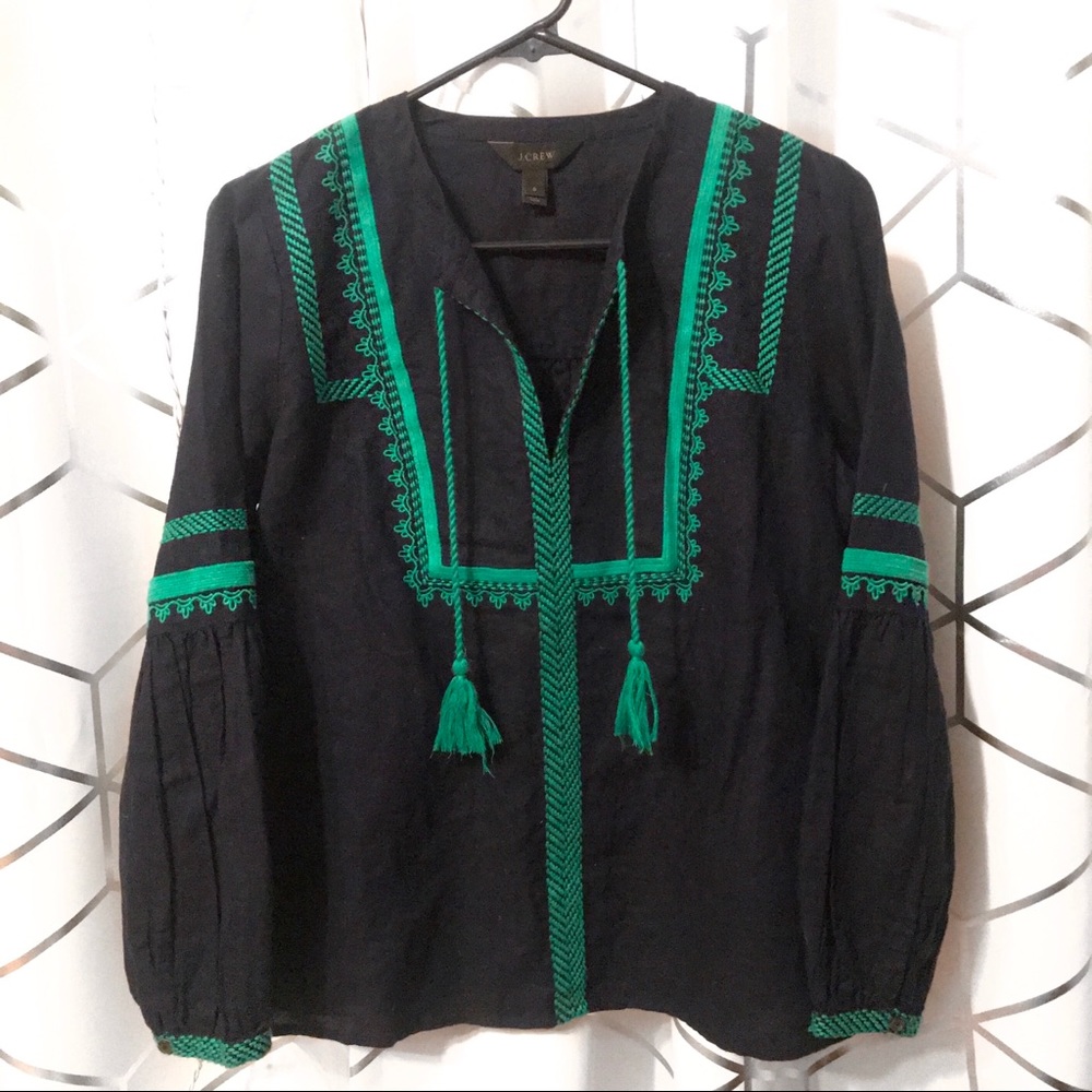 J.Crew | Embroidered Linen & Cotton Top